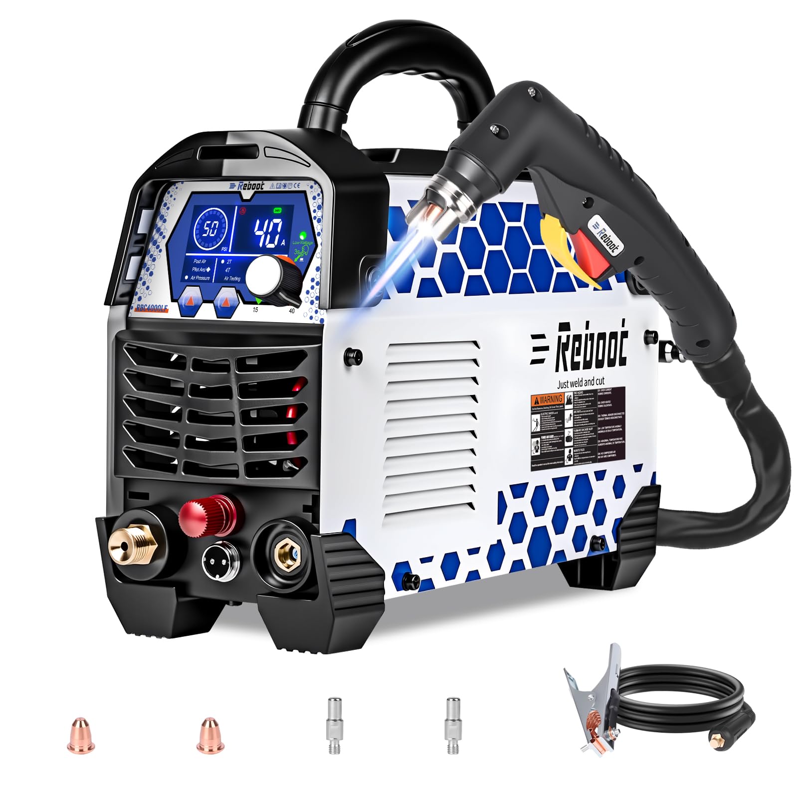 Reboot 40A Non-HF Plasma Cutter, 230V IGBT, 12mm Clean Cut, 2T/4T, Non-Contact Arc for Rusty Metal, Auto Repair & DIY