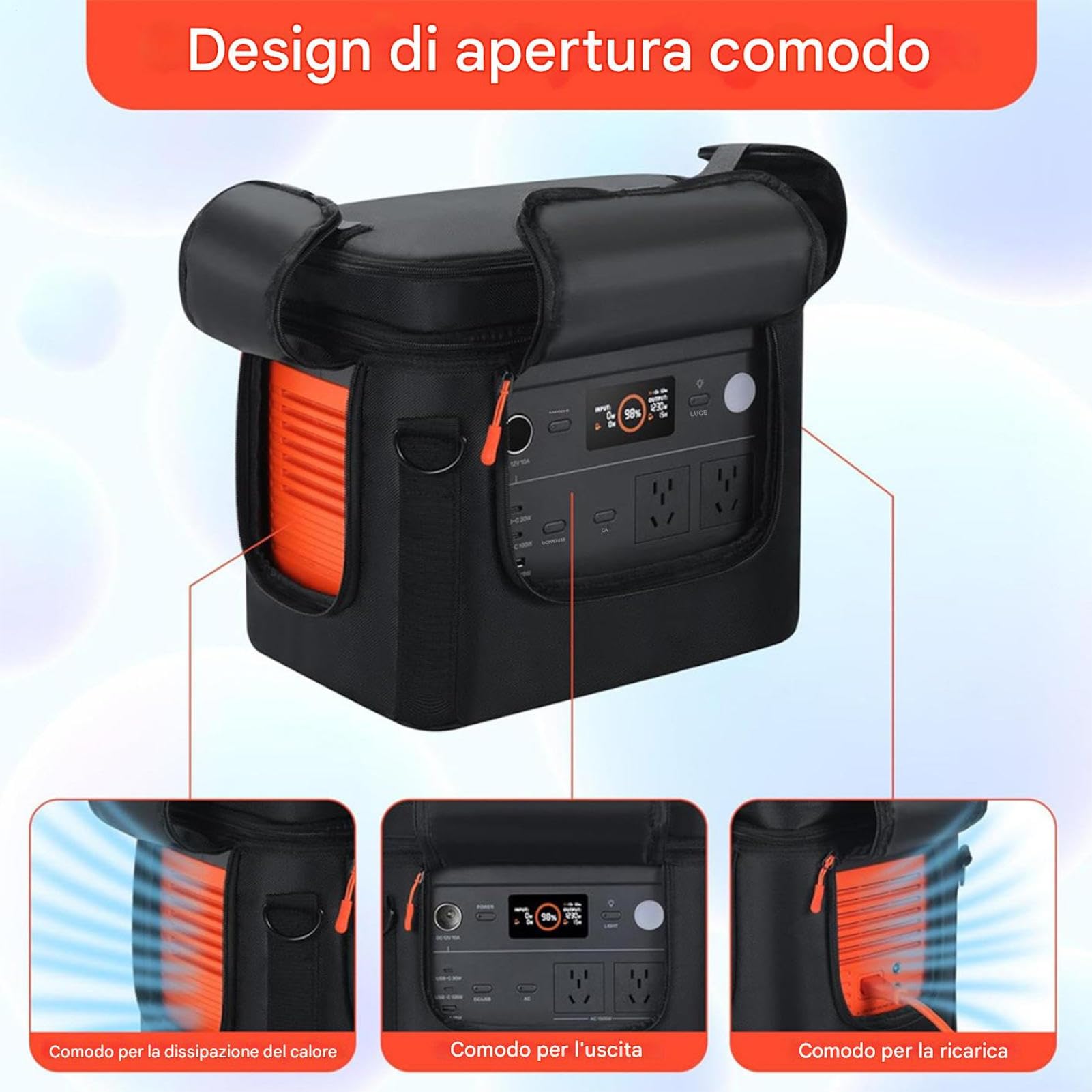 Custodia per Generatore in Nylon Impermeabile, Borsa Portatile per Centrale Elettrica e Cavi, Organizer Protettivo