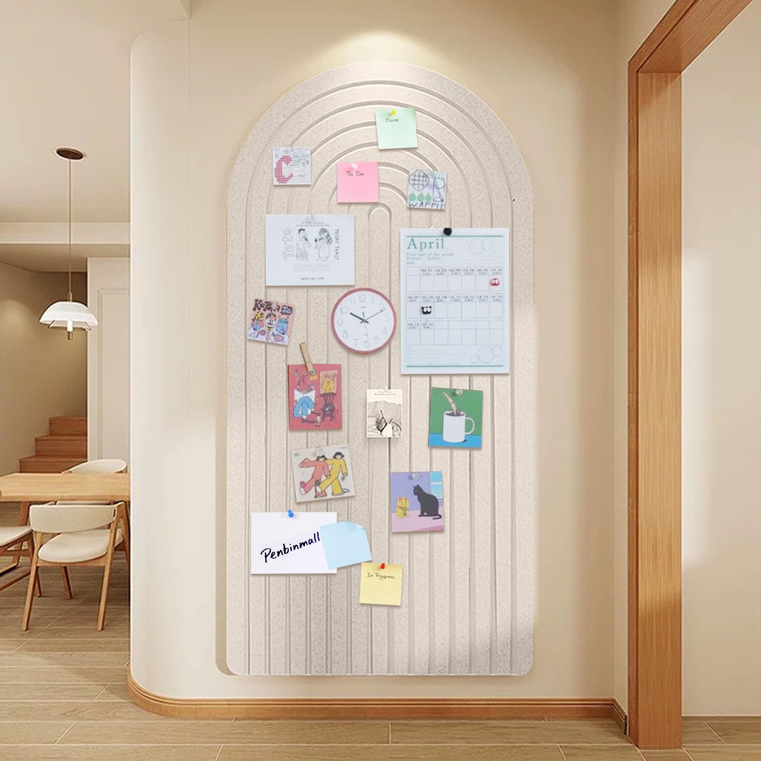 Large Felt Notice Board 120 x 60 cm Felt Board - Round Edges Decorative Pin Board Self-Adhesive Cork Board Alternative for the Wall Foldable Picture Board Vision Board with 30 Push Pins, Light Camel