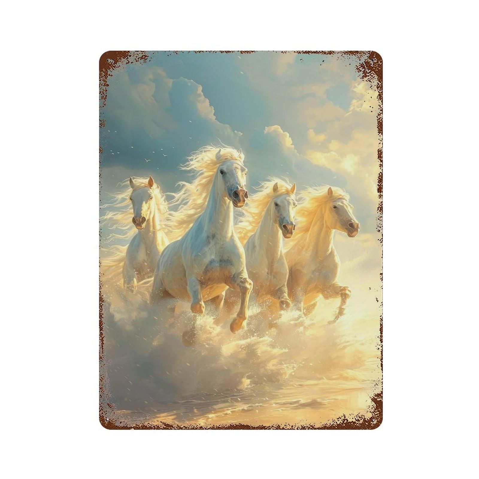 Horse Sky Sunset Sea Zen Retro Metal Sign 15.7"x11.8", Ideal for Shed, Workshop And Garage Wall Decor
