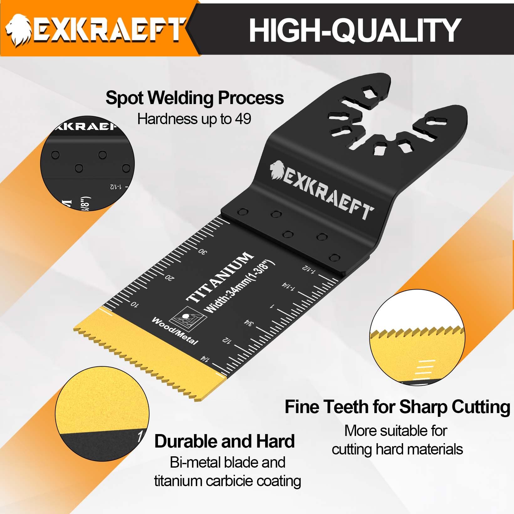 EXKRAEFT 100 hojas de sierra oscilantes profesionales universales de titanio para clavos de metal, madera y plástico, accesorios multiherramienta para Dewalt, Milwaukee, Ryobi, Rockwell Fein (100