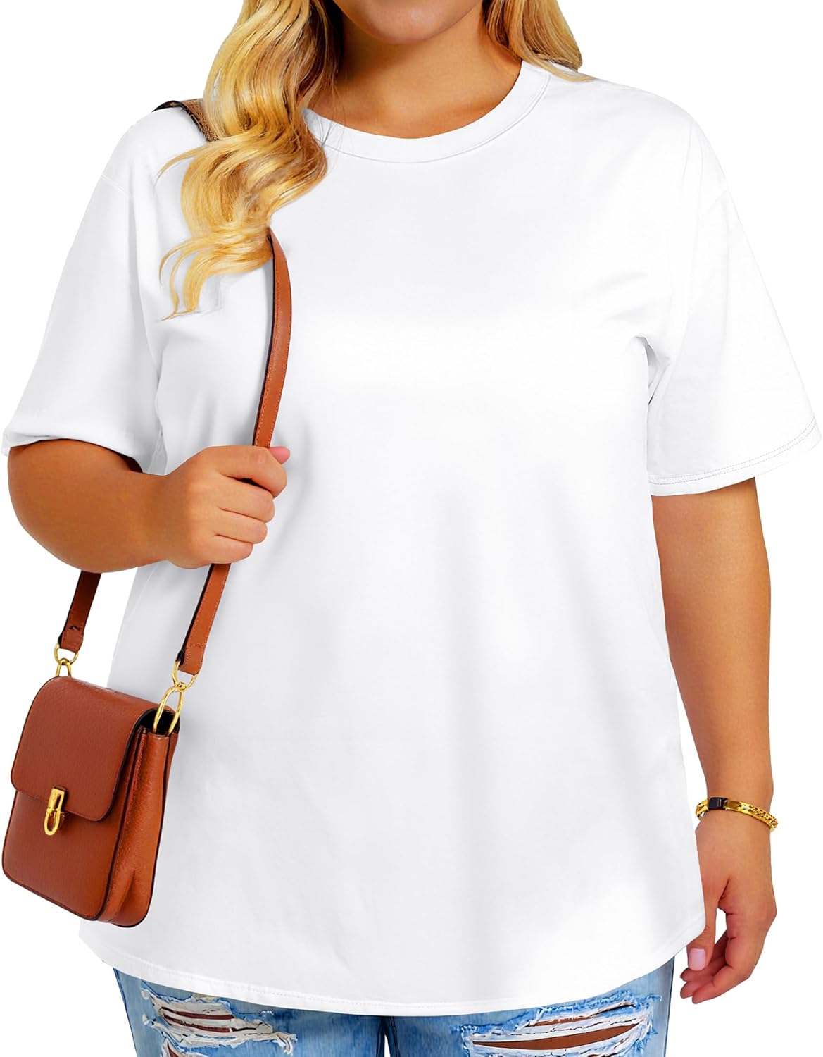 rosemia Plus Size Tshirts for Women Oversized Casual Tees Crewneck Short Sleeves Blouses - Image 5