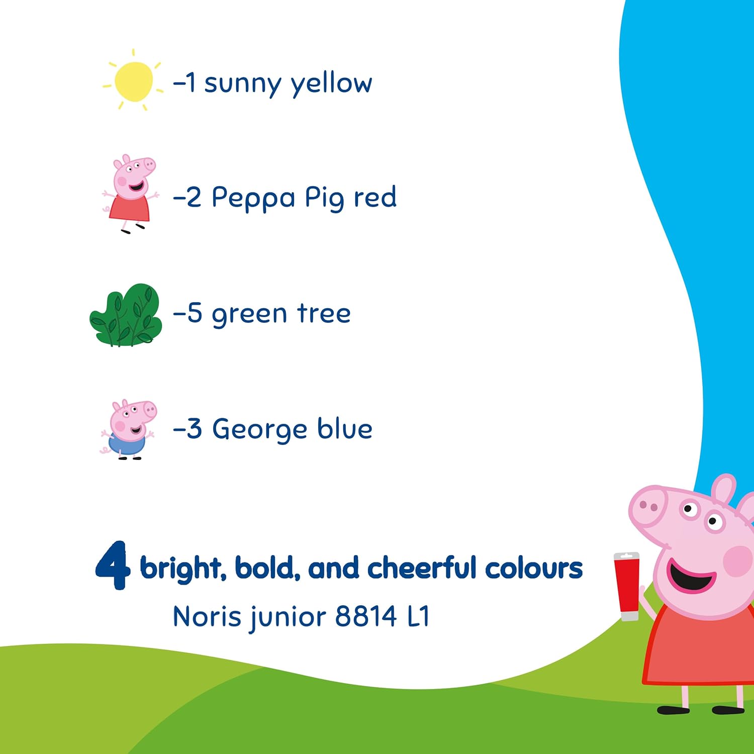 STAEDTLER Peppa Pig x Noris Junior Quick-Drying Finger Paints - 4 Assorted Colours - for Kids Aged 2+ Years - Pack of 4, 8814 L1
