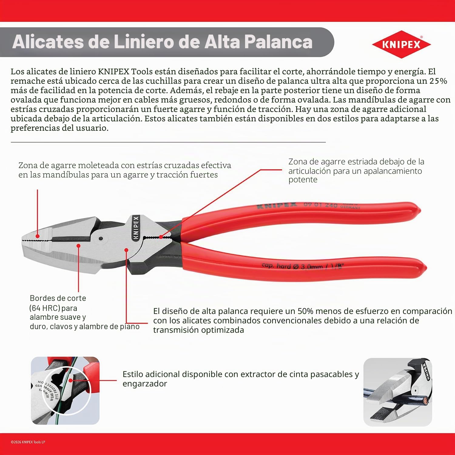 Knipex 09 02 240 SBA - Alicates de línea de apalancamiento ultra alto de 9.5 pulgadas
