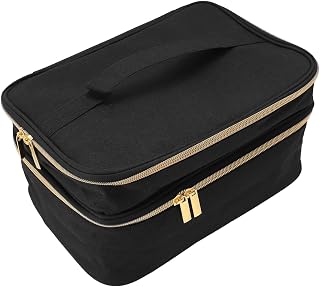 Alomejor Practical & Portable Design, Durable Polyester, Versatile Storage Space, Sewing Accessories Organizer Double Layer Storage Bag, with 4 Elastic Loops, 2 Zippered Mesh Pockets, 10 (Black)