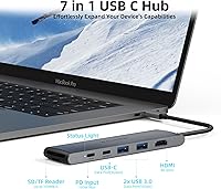 Vista 2 de Hub USB C, WALNEW 7 en 1, estación de acoplamiento USB-C con HDMI 4K, 100 W PD, 3 puertos de datos de 5 Gbps (1 USBC y 2 USB 3.0), lector de Gris