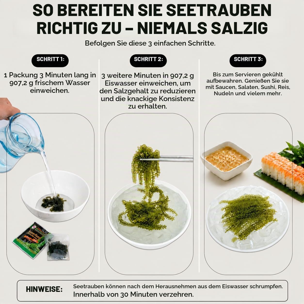 Longevity Meerestraube | Sea Grapes | Umibudo Grape Seaweed 12 x 20G | Rohkost | veganer Kaviar | für knackige Salate