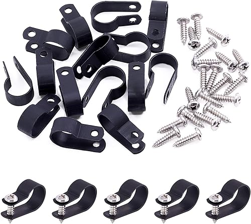 Miniatura 9 de Swpeet Paquete de 120 clips de cable tipo R de nailon negro de 5/16 pulgadas, clips de sujeción de cable de montaje de tornillo de nailon con 60