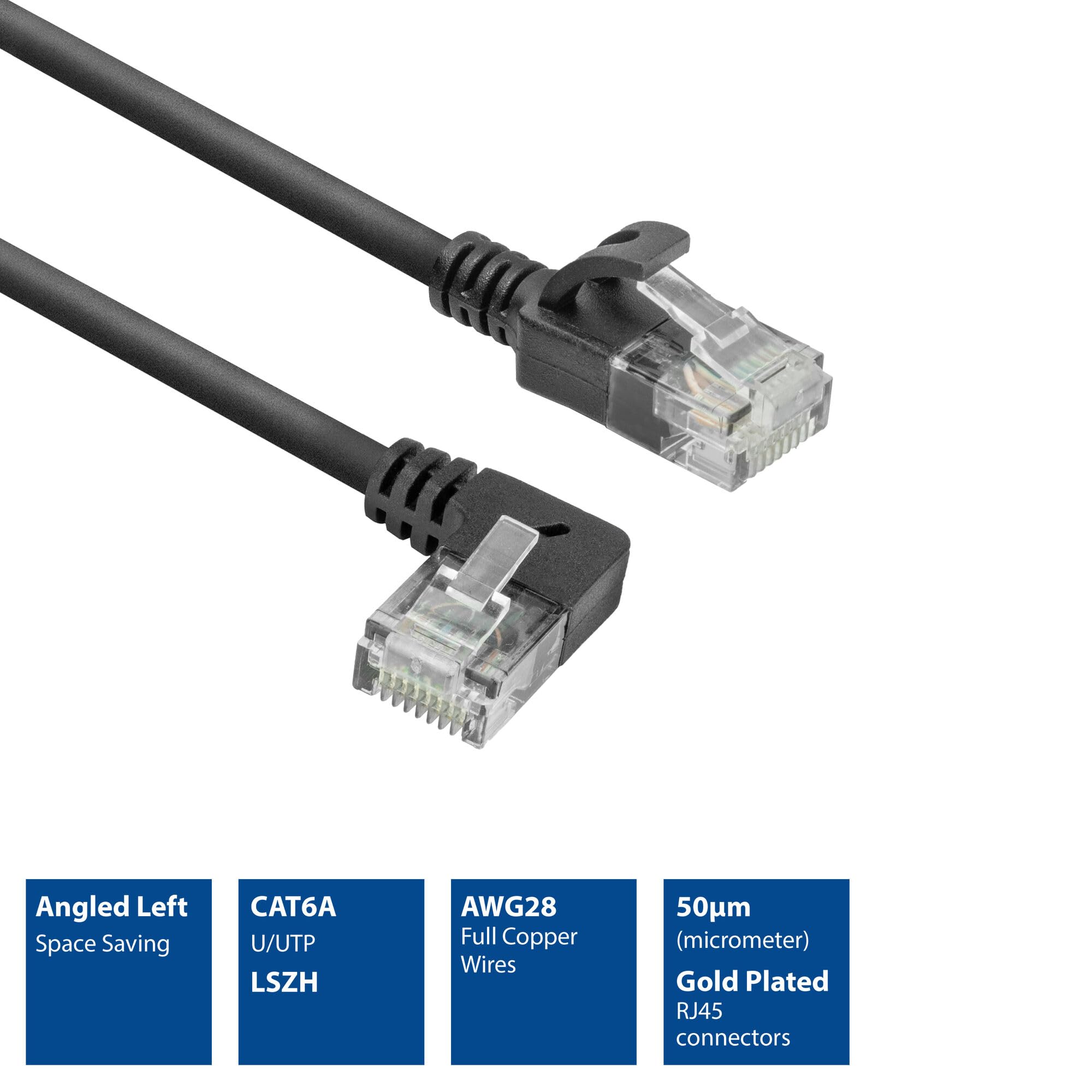 Câble Ethernet CAT6A Coudé 90° - 1.5m Ultra Fin 3.6mm - Pour Serveurs Et Data Centers