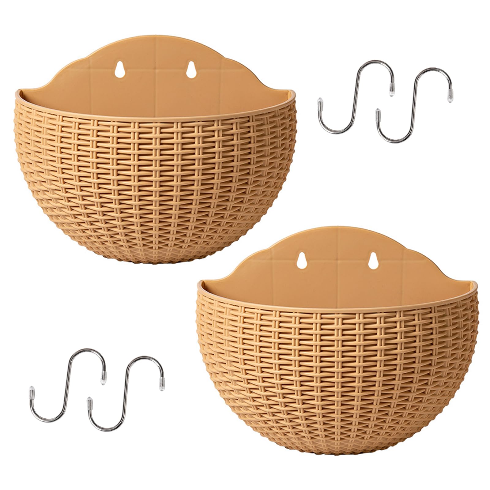 Kaeltsyn Hanging Planter Wall Mounted Basket Wicker Flower Container Rattan Flower Plant Basket Balcony Garden Home Kitchen Hanging Storage