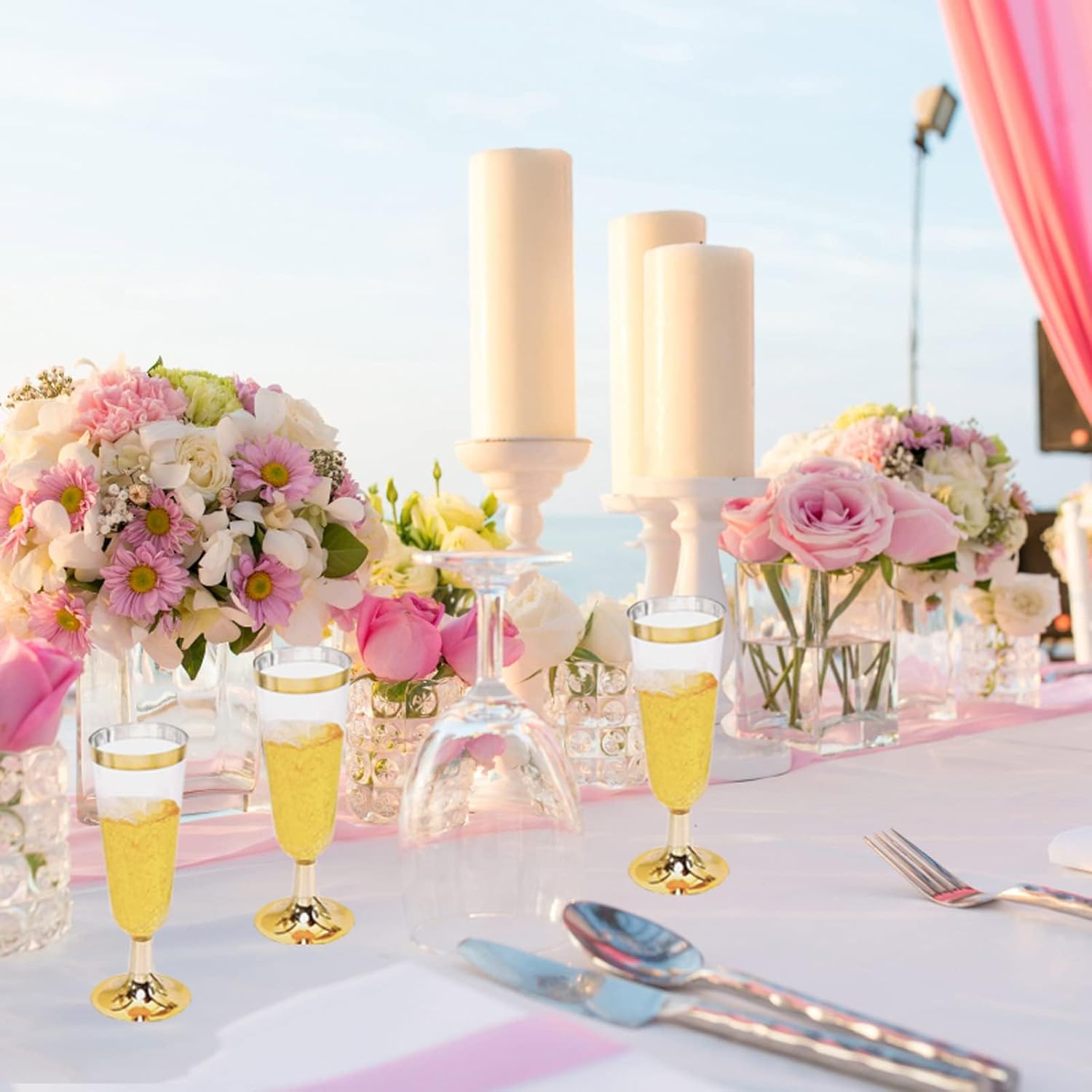 40pcs Disposable Wine Cup Party Plastic Champagne Flutes Cocktail Strawberry Toasting Glass for Wedding Bar Camping(Silver)