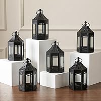 VELA LANTERNS 6-Pack Mini 4.5" Black Metal Moroccan Lanterns - Tealight Candle Holders for Weddings, Ramadan, Centerpieces & Home Decor