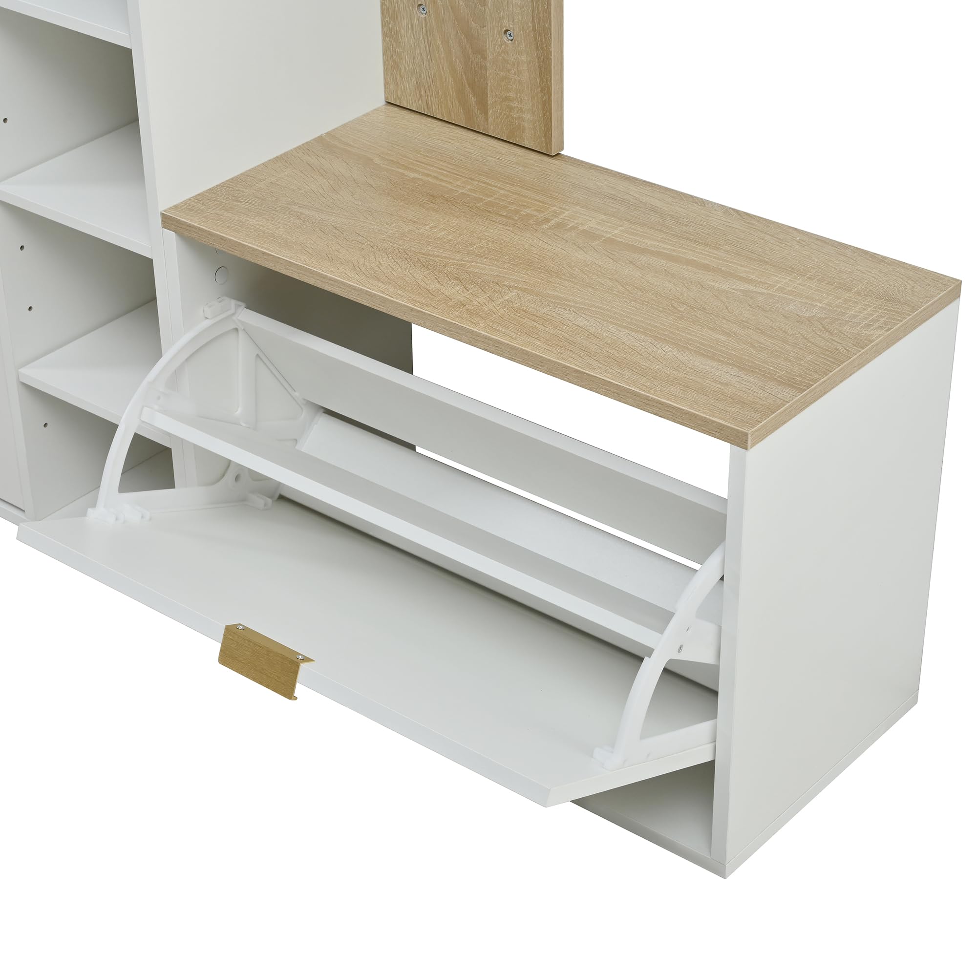 Ensemble de 4 pièces d'entrée : élégant meuble à chaussures, banc, miroir mural et porte-manteau – Parfait pour l'organisation du couloir, dimensions 130 x 30 x 174 cm, décoration de couloir functal
