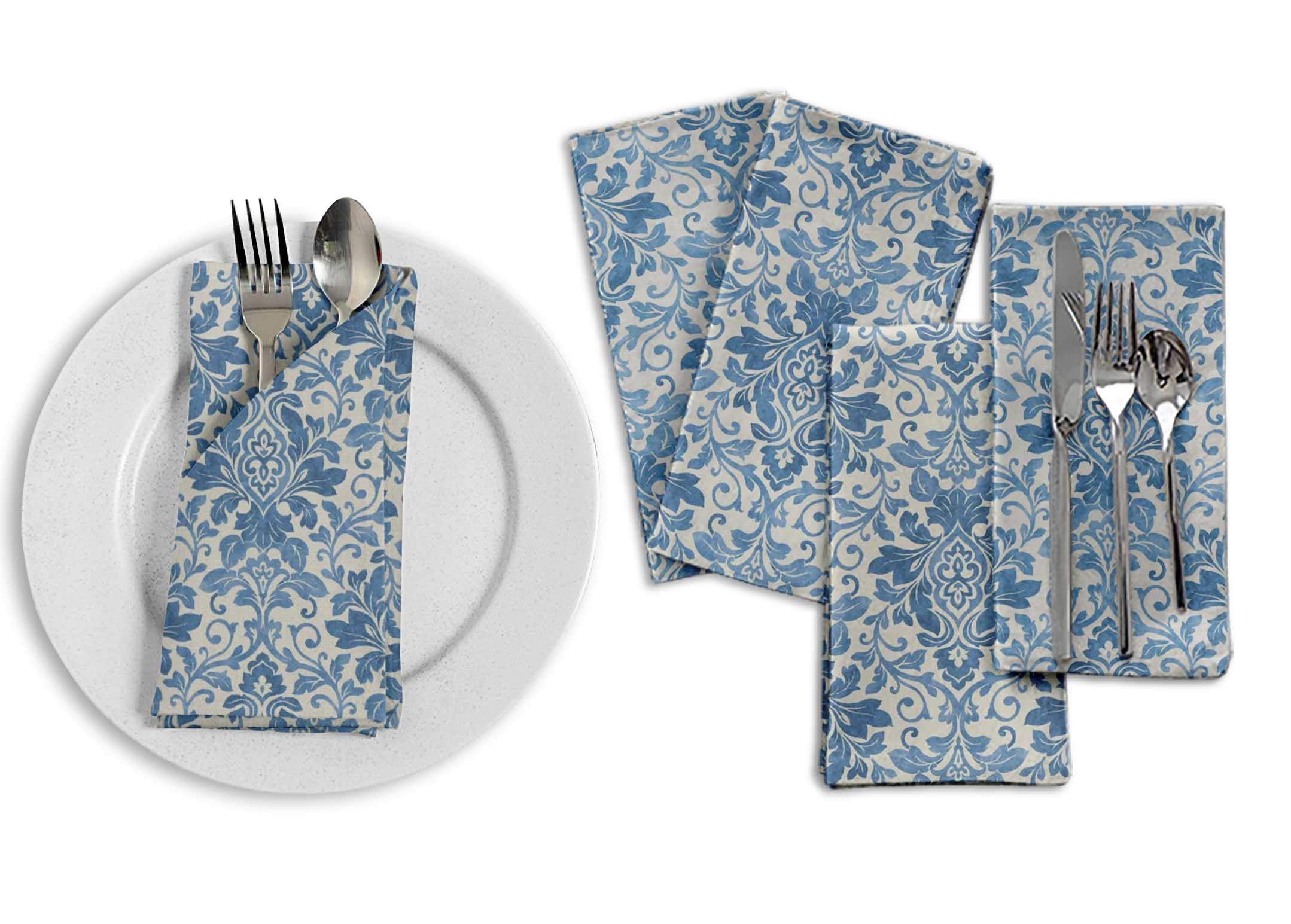 Lot De 3 Serviettes De Table Imprimées Mina Bleu De Prusse La