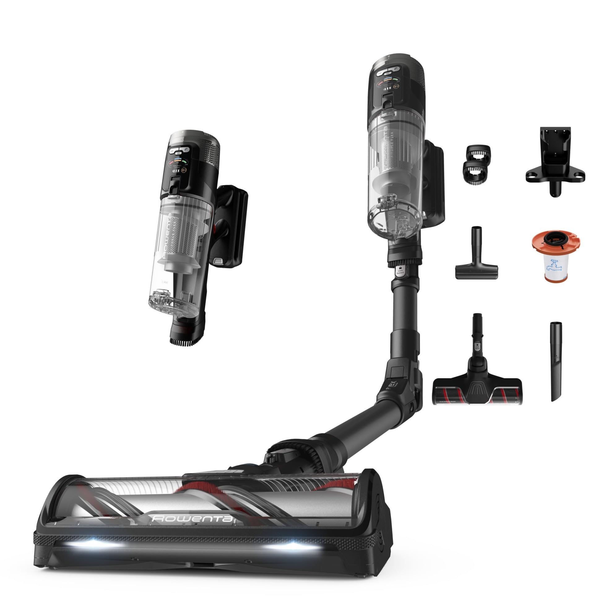 Rowenta X-Force Flex 12.60 Neo Complete, Aspirapolvere Senza Fili Potente con Due Spazzole per Pavimenti e Tappeti, Display, Autonomia Fino a 60 Minuti, 150 AirWatt, RH9L55