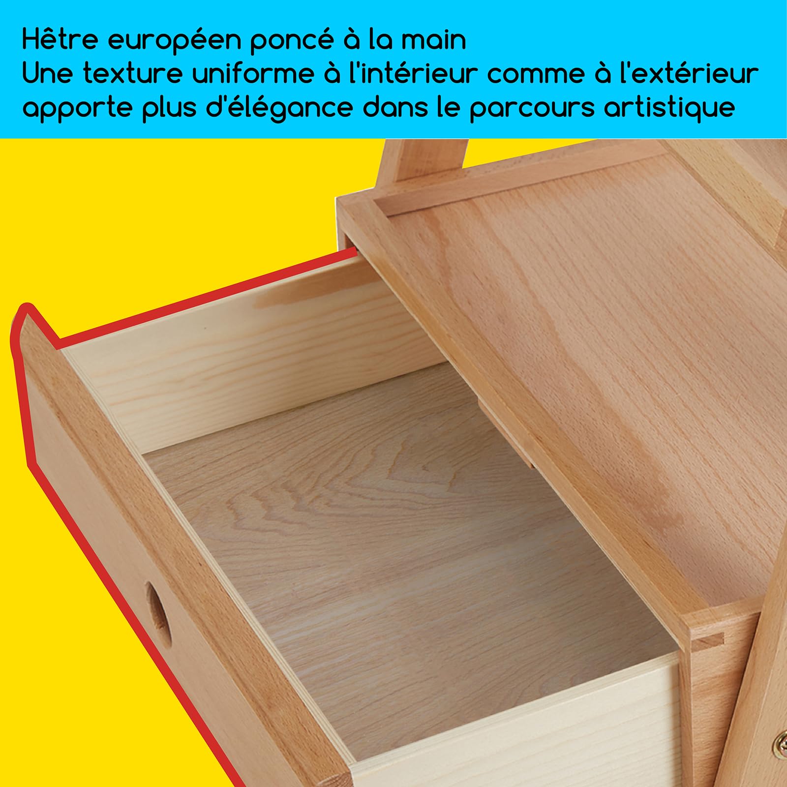 MEEDEN Chevalet de Peinture en Bois avec Tiroir de Rangement : Chevalet de Studio en H Réglable en Hêtre, Grand Support de Peinture Pliable – Adapté aux Toiles jusqu'à 91 cm, Bois naturel