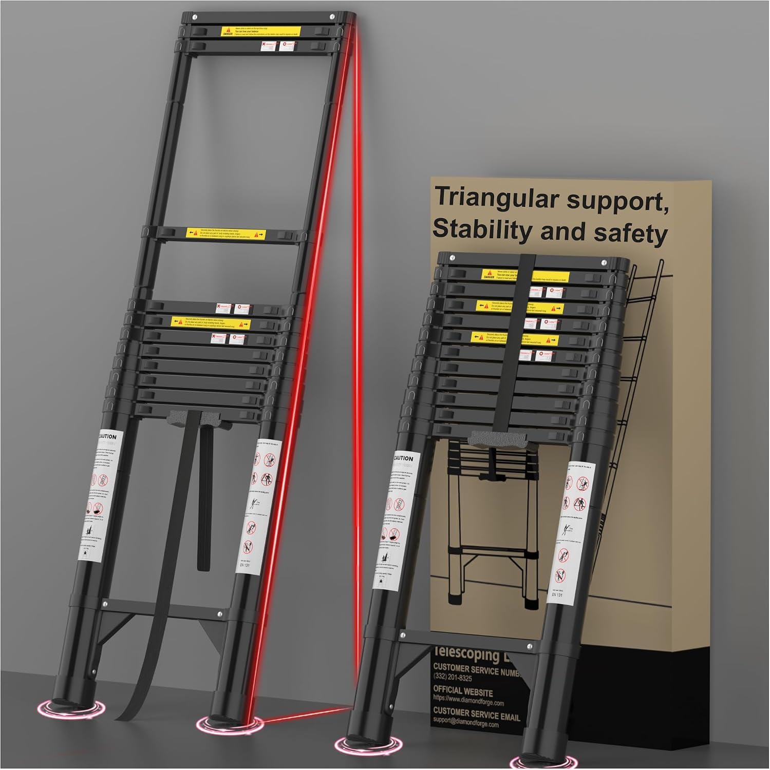 Telescoping Ladder, 16.5 FT 330 Lbs Aluminum Extension Ladder, Black