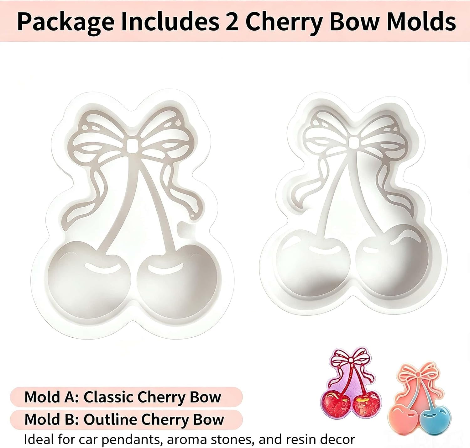 2 Pcs Cherry Bow Car Air Freshener Pendant Silicone Mold Z0127×2
