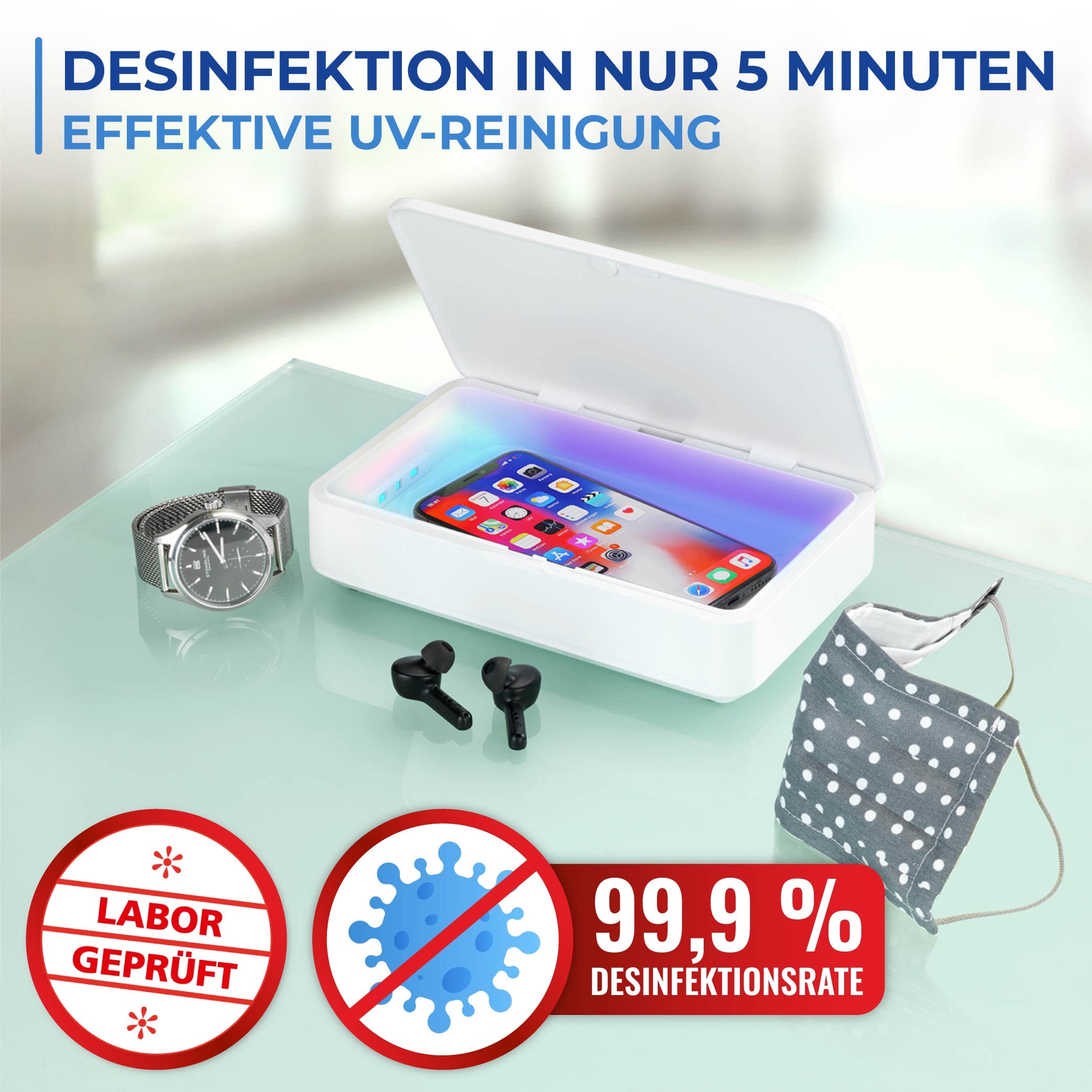 Maximex 2in1 UV Desinfektionsbox - Desinfektion mittels UV Licht, Kunststoff (ABS), 12.5 x 5 x 20 cm, Weiß