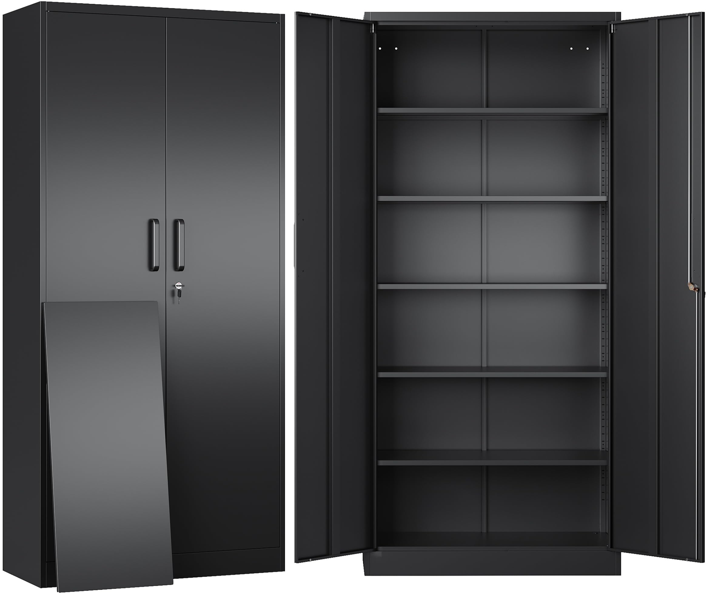 SISESOL Metal Storage Cabinet with Lock and 5 Adjustable Shelves,Lockable Garage Storage Cabinet,71" Black Steel File Cabinets with Locking Doors,Tool Cabinets for Home,Office,Garage