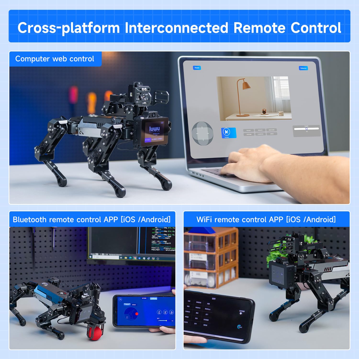 Yahboom AI Embodied Intelligent Robot Dog, 15DOF, Programming Education AI Roboterhund with Robotic Arms, Thinking Roboter Hund, APP Controlled Visual Recognition Robot Pet (DOGZILLA-LITE with Pi CM4)