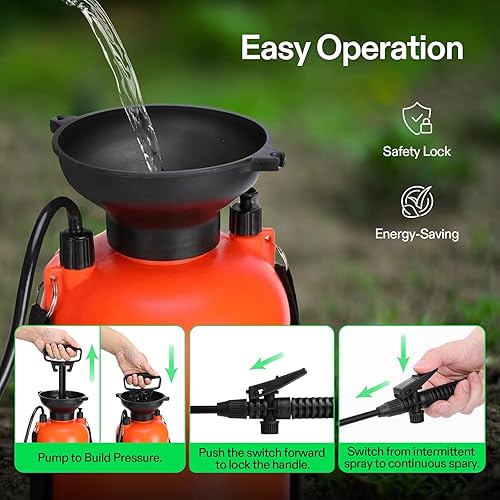 Miniatura 4 de Pulverizador de mano VIVOSUN para jardines y césped de 0,8 – 2,0 galones con válvula de seguridad de presión y correa de hombro graduable Naranja