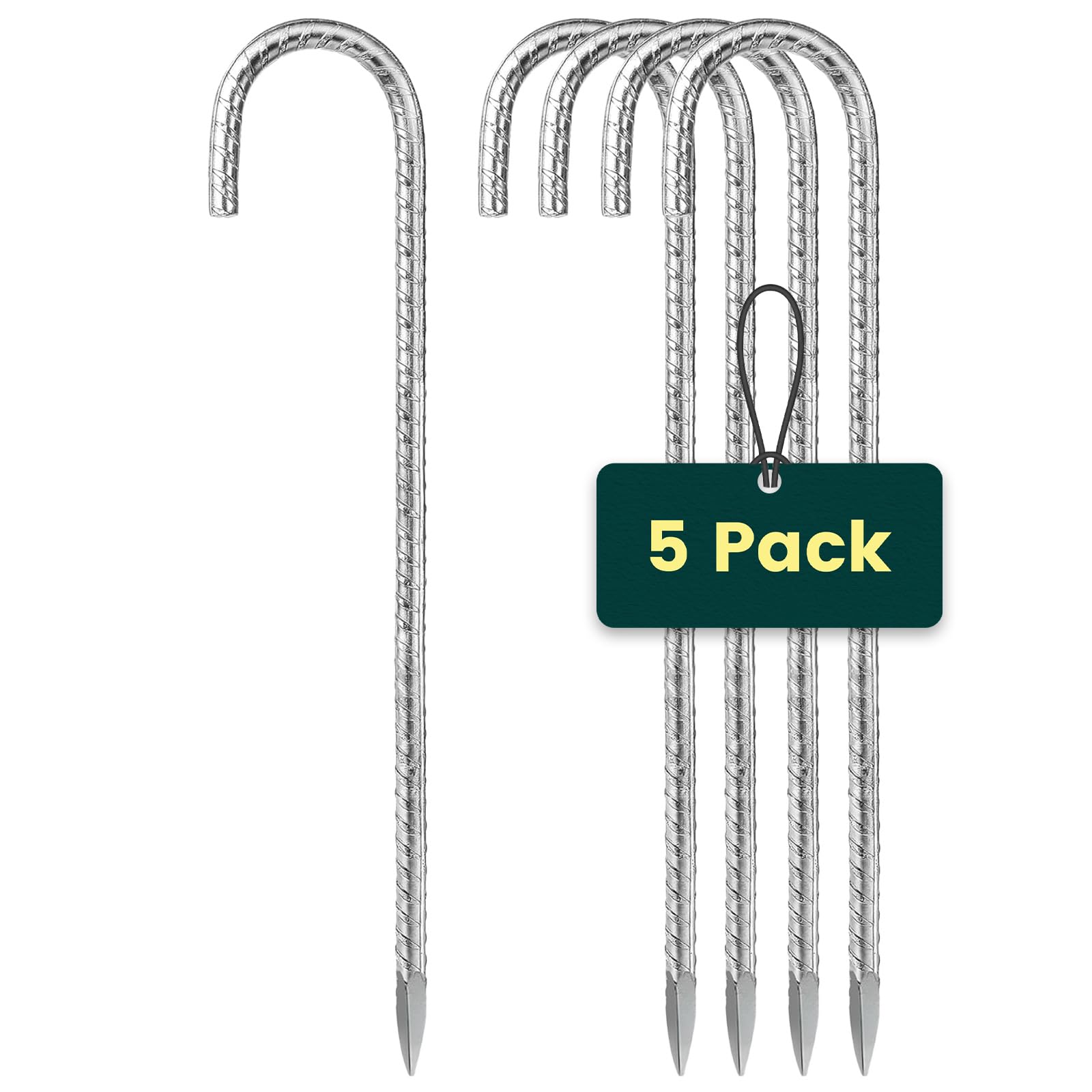 Tent Pegs Metal Heavy Duty: 8mm Thickness 12-inch Long Rebar Ground Stakes - Strong Large Galvanised Anchor for Outdoor Trampline/Swing (5 Pack)