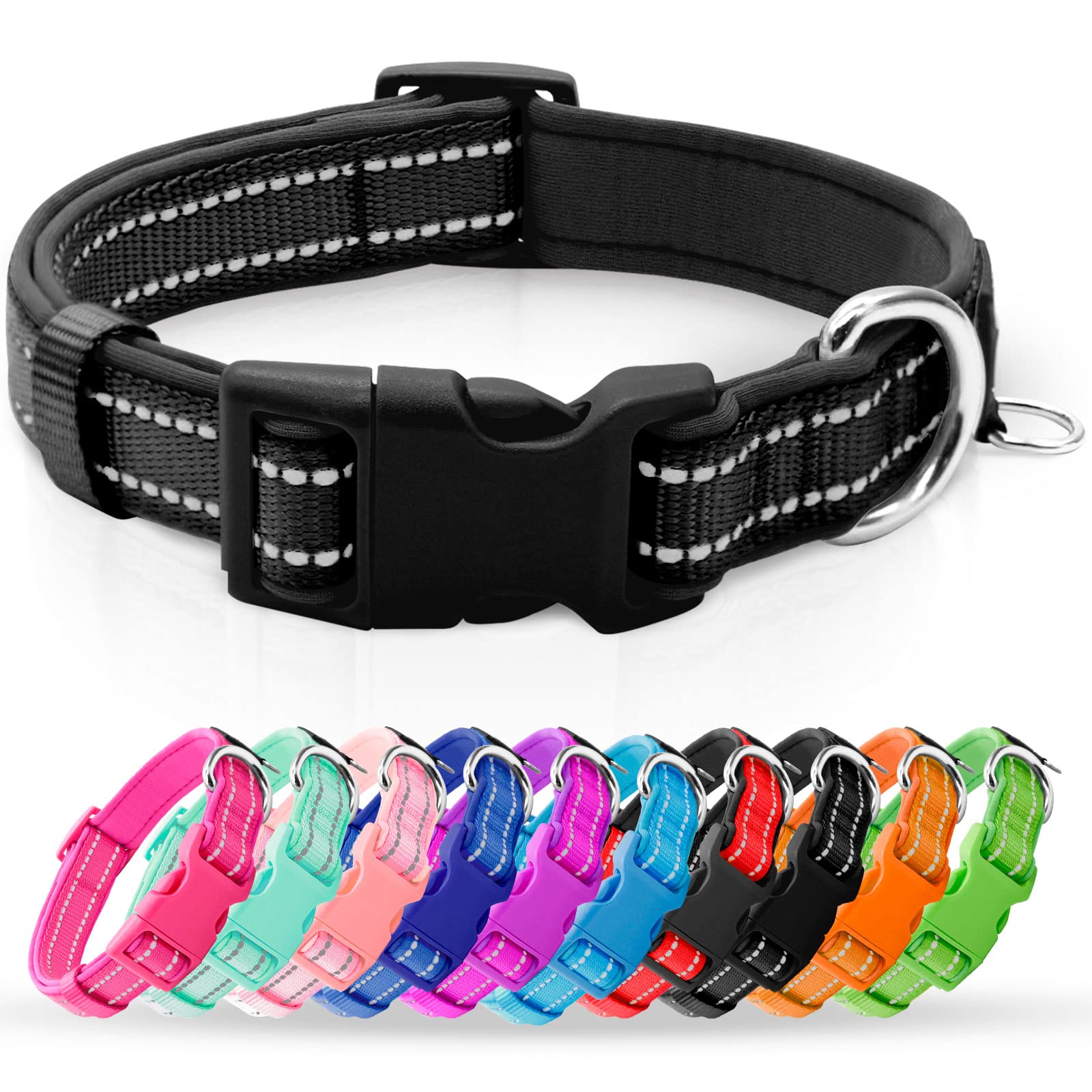 azuza Reflective Dog Collar,Soft Neoprene Padded Pet Collar with ID Tag