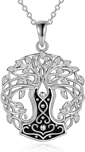 YAFEINI Thor Hammer Tree of Life Necklace for Men Women 925 Sterling Silver Norse Viking Jewellery