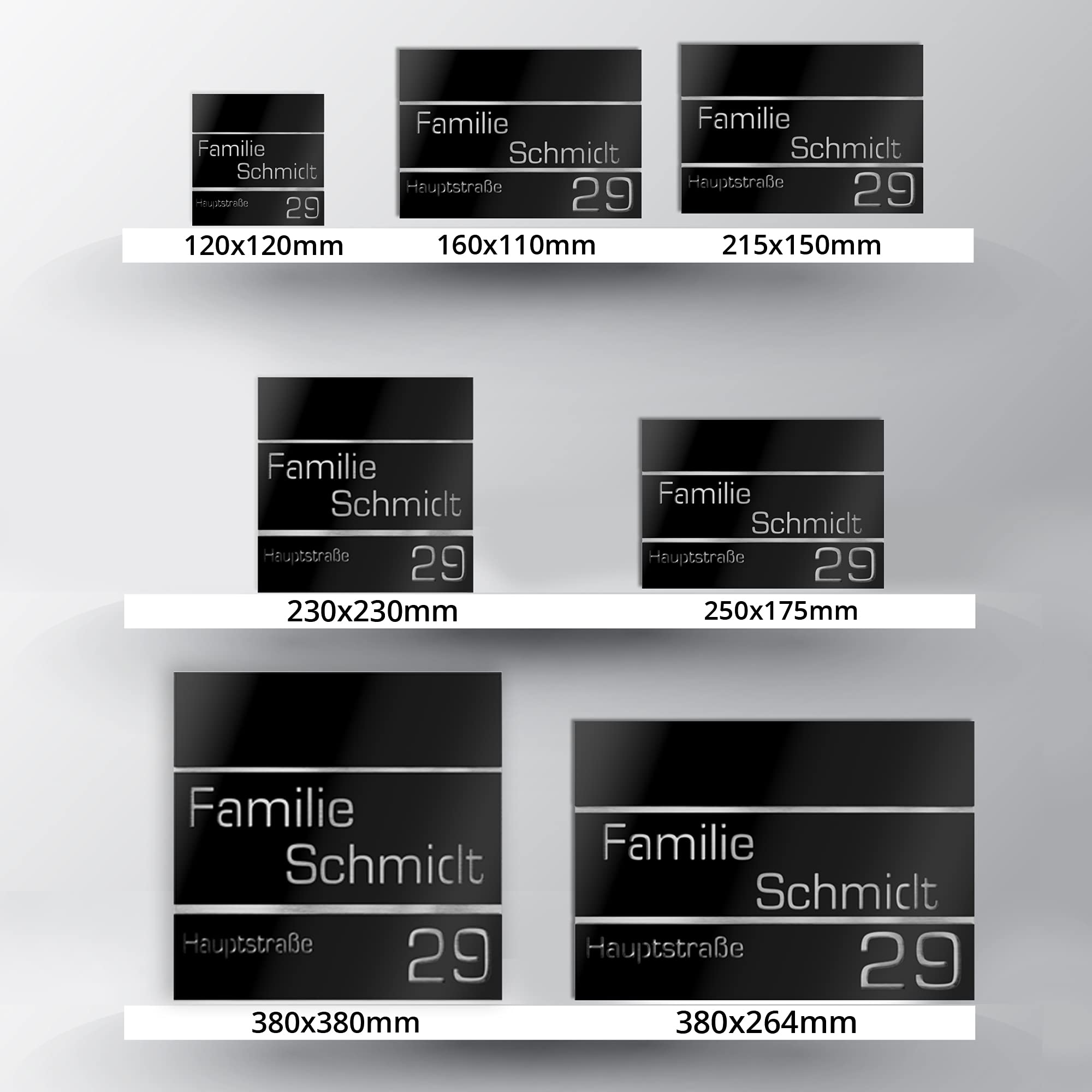 Número de Casa Exterior Personalizable de Acero Inoxidable. 250 x 175 mm en Negro Resistente a la Intemperie. Para Puertas y Portales. [Made in Germany]