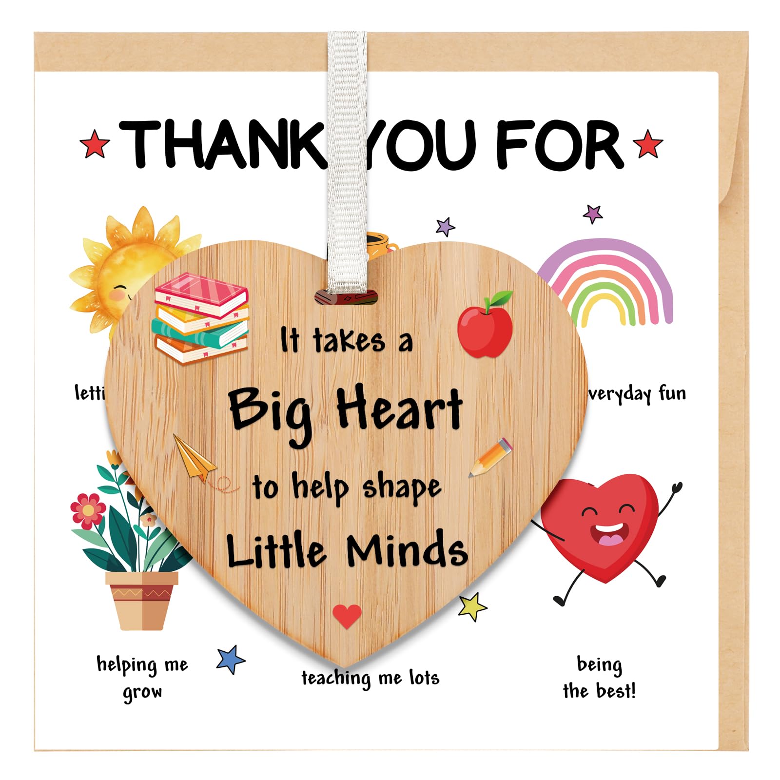 Welsky Thank You Teacher Cards Gifts, Teacher Gifts Greeting Cards with Wooden Heart Plaque, Christmas Birthday Teachers Day Retirement Graduation Appreciation Gift for Women Teacher