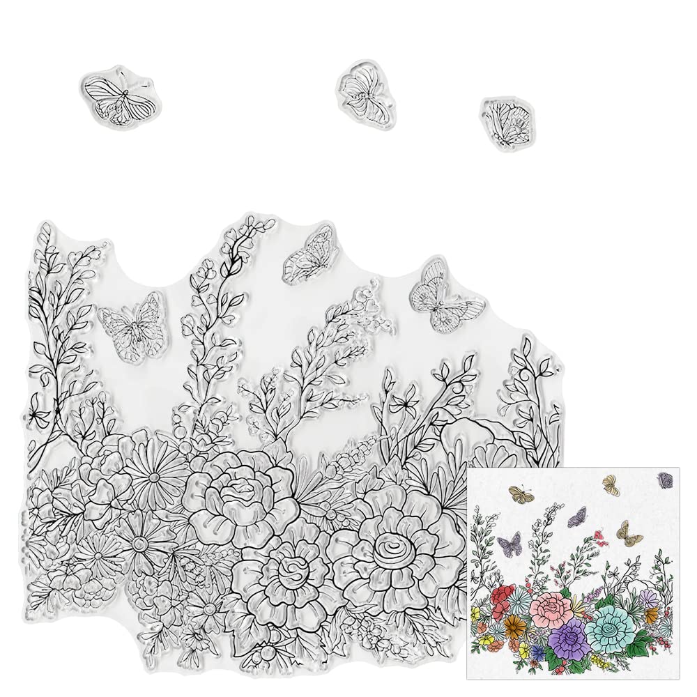 Sellos transparentes de fondo de flores de mariposa para hacer tarjetas y decorar álbumes de fotos, hermosos paisajes, sellos de goma transparente para hacer álbumes de recortes