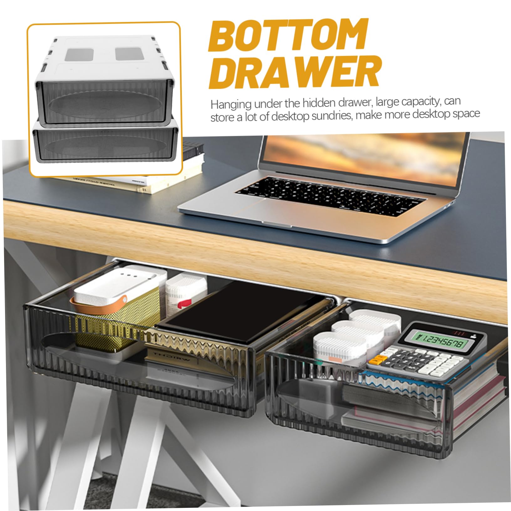 2pezzi Sotto Scrivania Organizer Contenitore Nascosto per Scrivania Scatola Portaoggetti in Plastica Resistente Adesivo per Facile Installazione per Riordinare Piccoli Oggetti