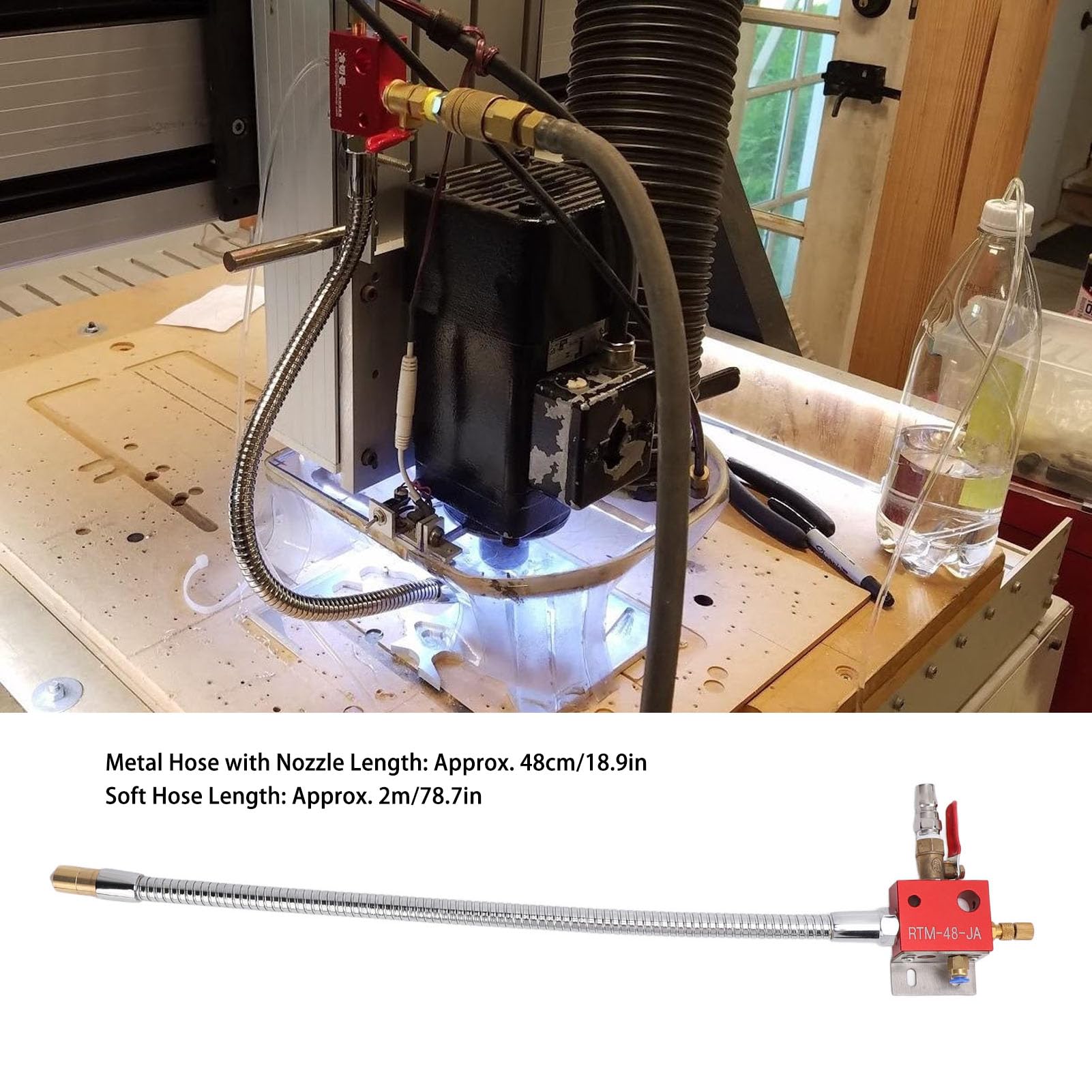 Lybunair Mist Coolant Lubrication Spray System with 48cm Metal Hose and 2m Soft Tubing for CNC Lathe Cutting Engraving Machine