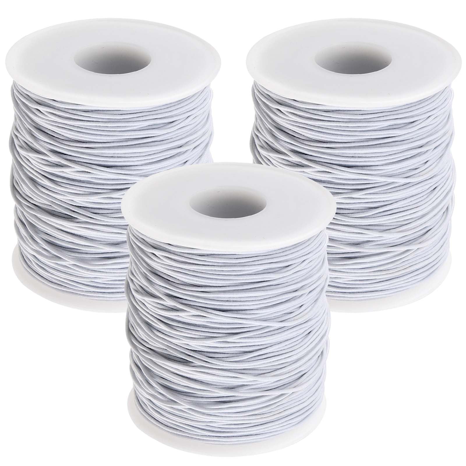 PINGEUI 3 Rolls 1mm x 100m/328 ft Elastic Cord White Round Hat Elastic String,100m Elastic Beading String Cord Bracelet Elastic Cord for DIY Necklace Bracelets Making