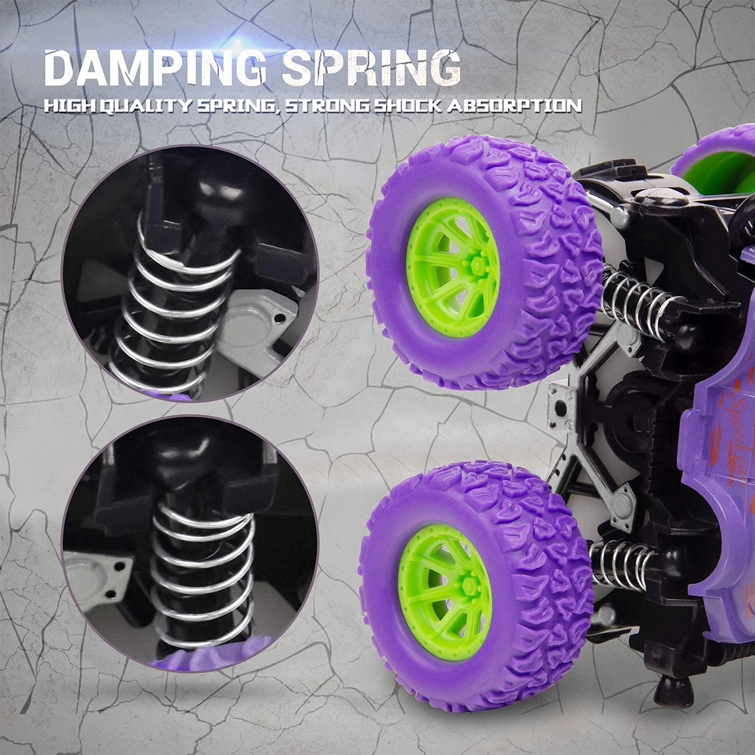 VELOCIOUS 4WD Mini Monster Trucks Friction Powered Cars for Kids Big Rubber Tires Baby Boys Super Cars Blaze Truck Children Gifts Toys (Set of 2pc) 4