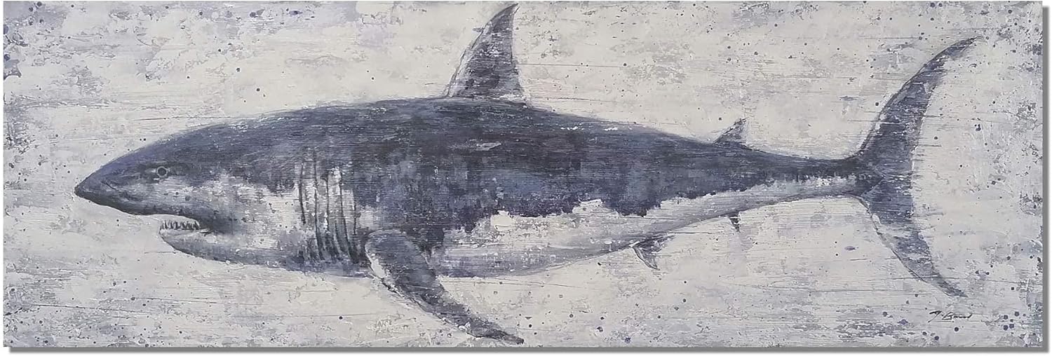 NdcSkyArt Vintage Shark Canvas Wall Art: Nautical Decor for Coastal Home & Office