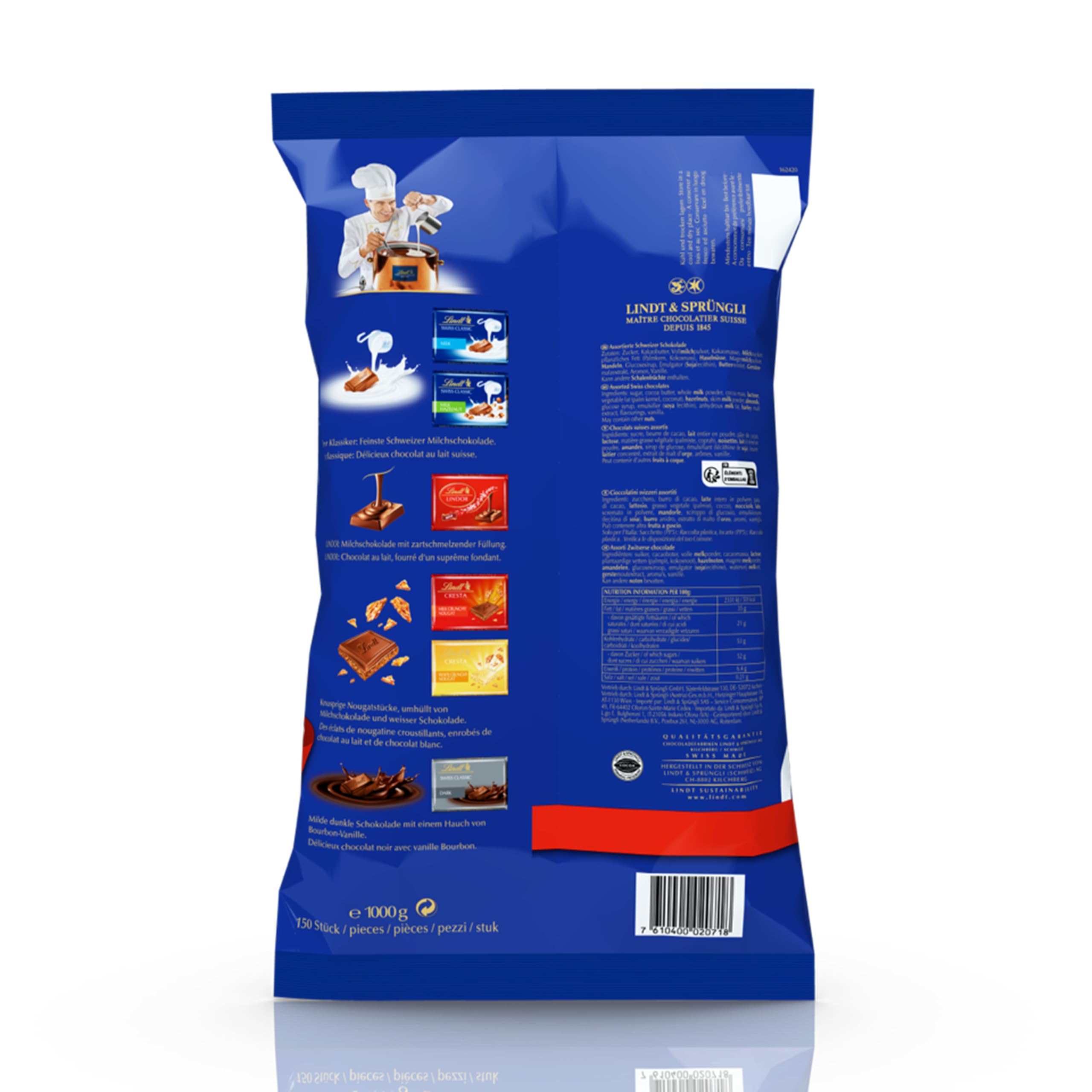 Lindt Schokolade | Napolitains Mini Schokoladentafeln Beutel | 1 kg | kleine zartschmelzende Schokoladen-Täfelchen in 6 Sorten | Schokoladen-Geschenk zum Teilen - Image 4