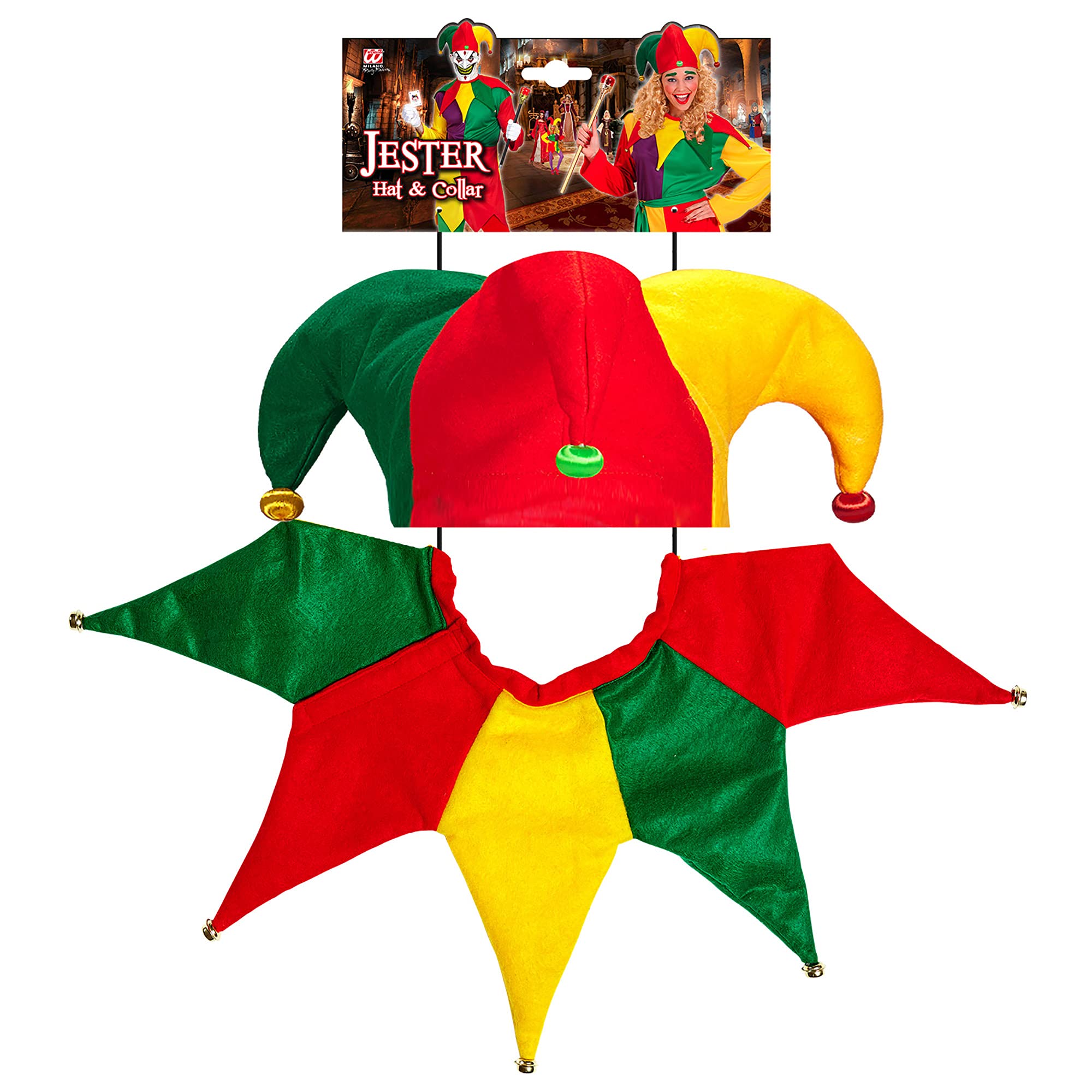 W WIDMANN MILANO Party Fashion - Jester Hat and Collar for Adult Clown, Circus, Joker, Halloween, Carnival, Theme Parties - Image 2