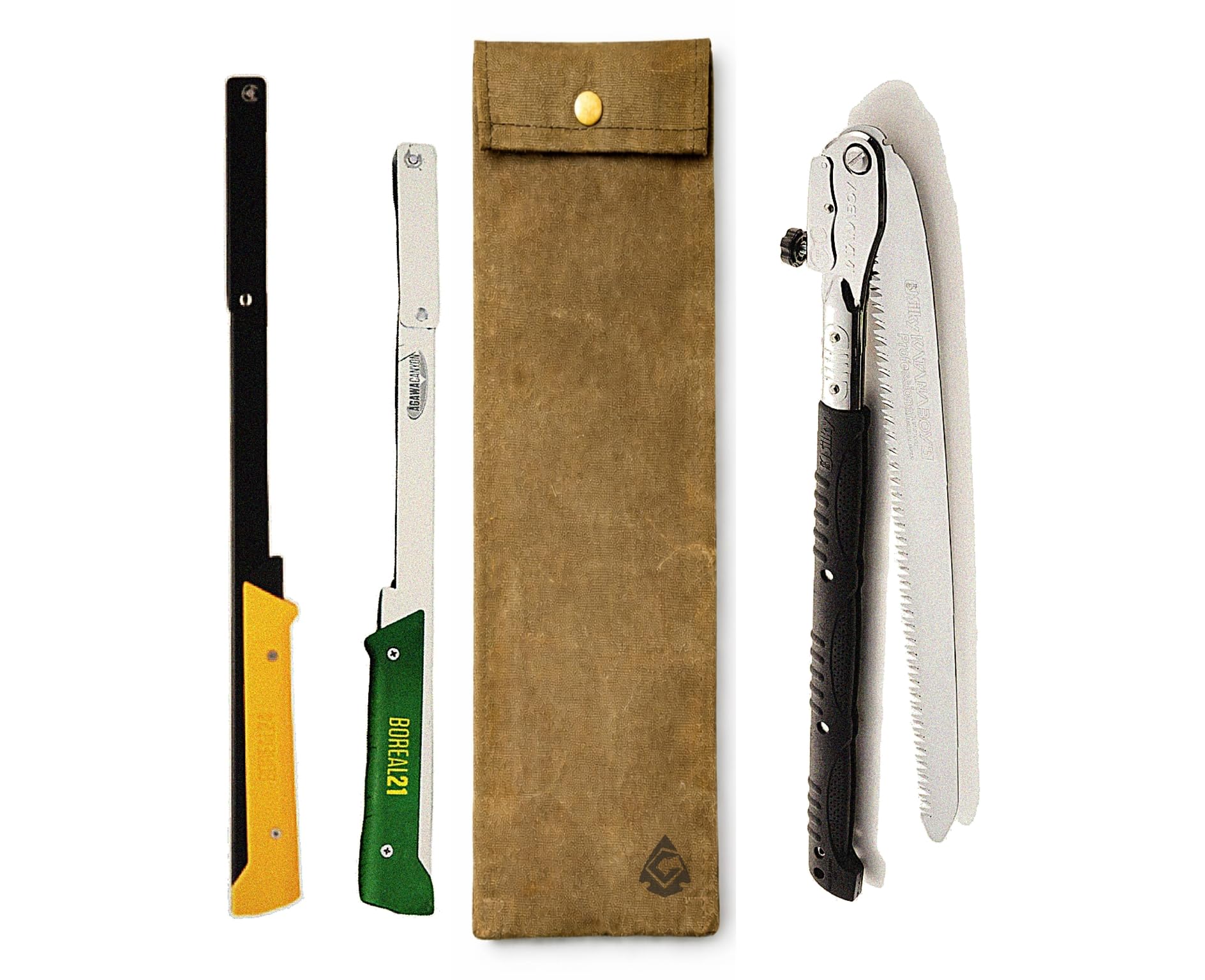 Campcraft Outdoors Bushcraft Bucksaw Bag, Katana Boy Sheath, Canoe Saw Sleeve, Agawa Saw Pouch, Waxed Canvas 27" Tool Pouch