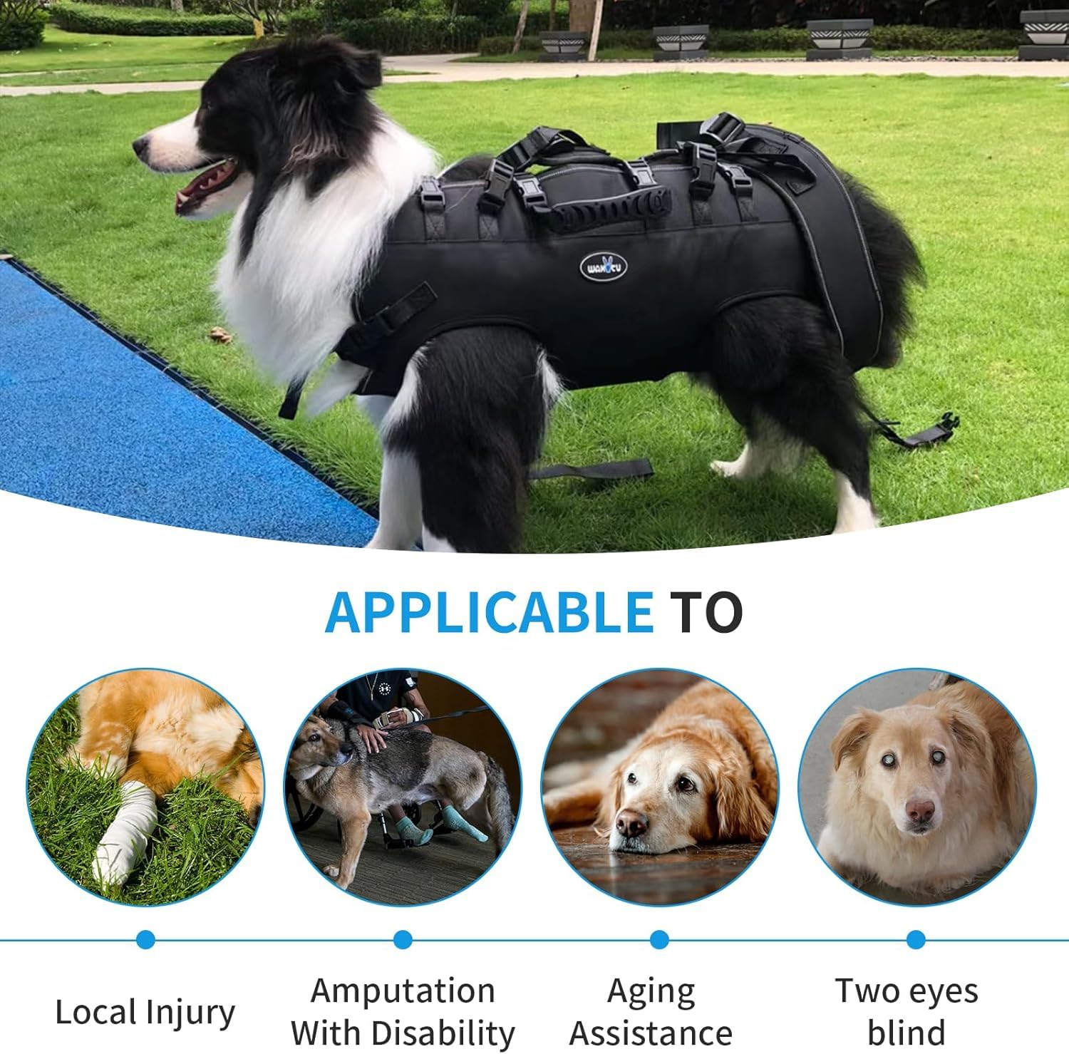 Wakytu Hundehebegeschirr für Große Hunde Notfallrucksack Hundetragetasche für Behindert Gelenkverletzungen Ältere Hunde Treppen rauf und runter Autos Hundetragetuch 30-40KG