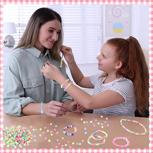 Miniatura 7 de Augshy 1400 cuentas cuadradas de acrílico del alfabeto que brillan en la oscuridad, cuentas de letras de la A a la Z para pulseras, collares, cordón