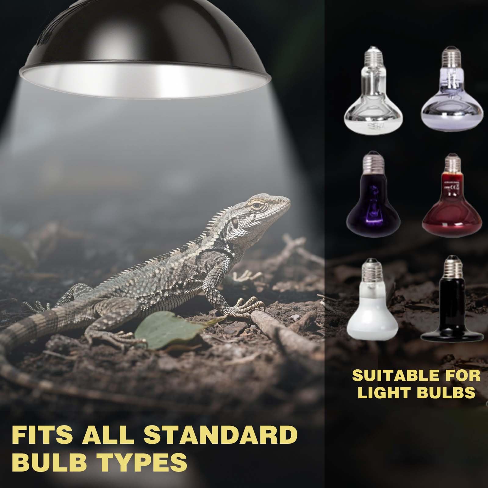 8.5-inch Standard lamp Dome for Reptile Heating Lamps, Object Heat Ceramic Heat emitters, up to 200W for Bearded Dragons Turtles Snakes and Lizards Lamps E26 - image 6