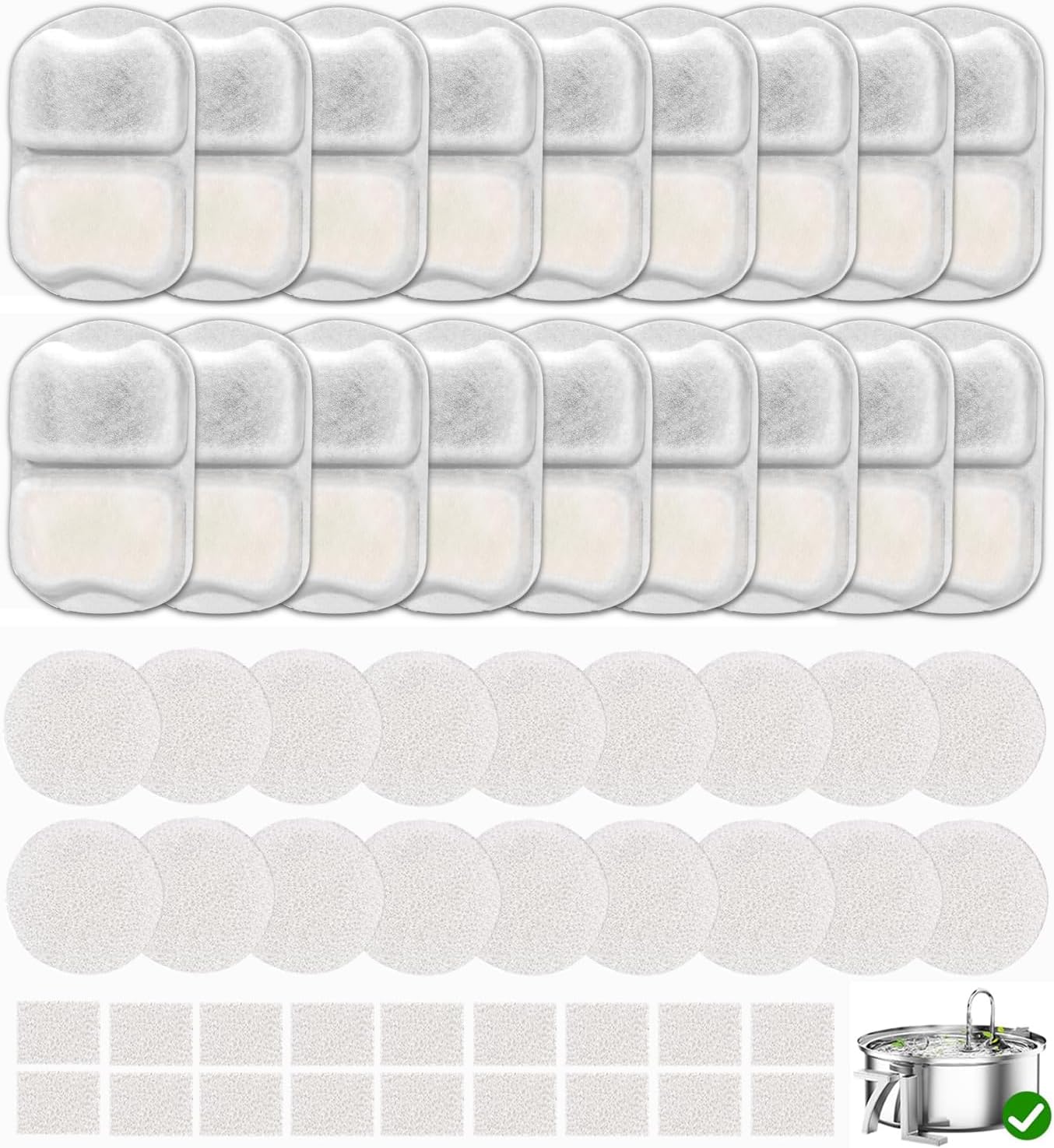 18 Sets Pet Water Fountain Filter Replacement Compatible with Oneisall 7L/230oz Stainless Steel Dog Dispenser - Filtered Dog Water Bowl - Replacement Filters and Sponge