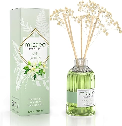 MIZZEO Juego de difusor de junco, 6.76 onzas líquidas de capacidad, difusor de aceite esencial para el hogar, difusor de flores de junco, fragancia