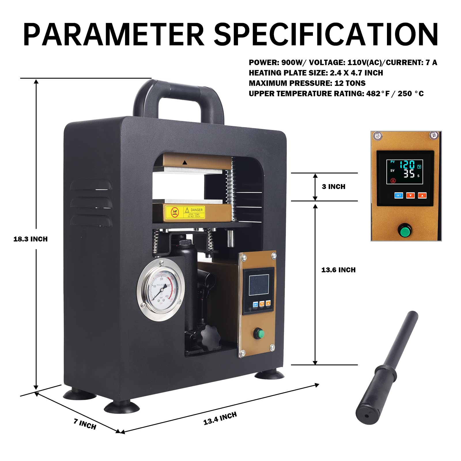 Buy 10Ton Hydraulic Heat Press Machine w/ Pressure Gauge, Upgrade 900W