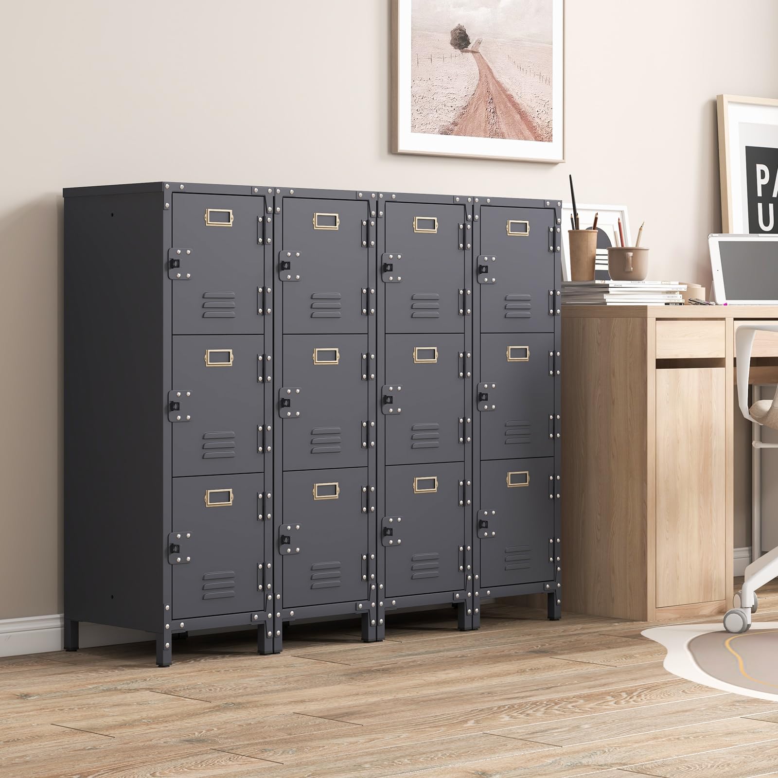 GOPLUS Casier Vestiaire Metallique à 3 Portes Verrouillables, 30x36x100 CM, Armoire Vestiaire Industriel, Combinaison Personnalisé avec Étagère Verticale Empliable, Idéal pour Bureau, École, Garage