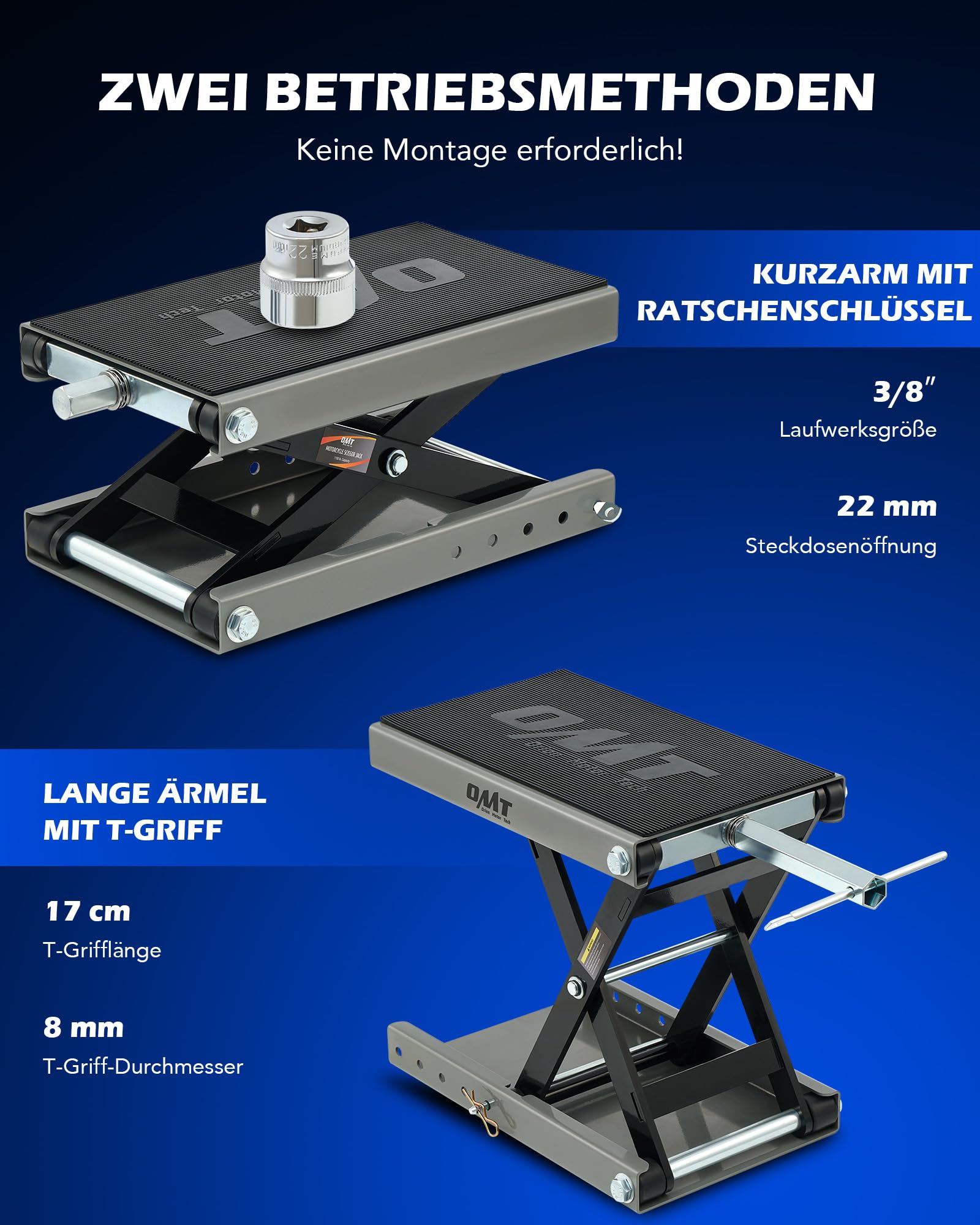 Orion Motor Tech Motorradheber Motorradhebebühne höhenverstellbarer 95-370mm Hebescheren-Mittelständer mit Kapazität von 500kg/1100 lbs Fahrradreparatur-Scherenheber für die Motorradwartung, Grau
