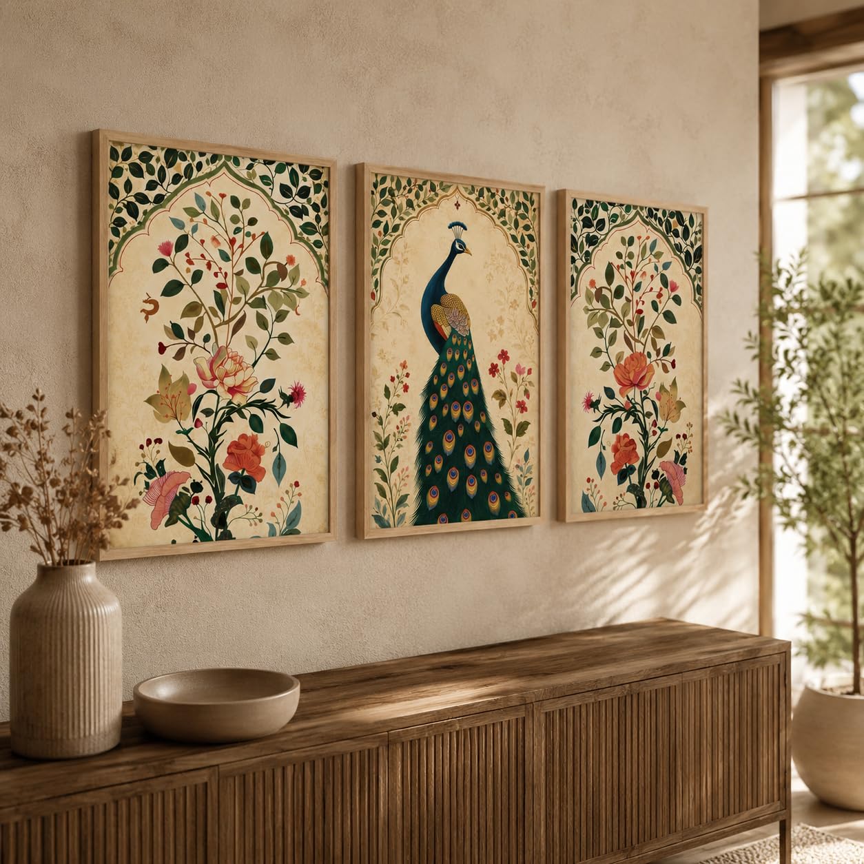 Livin'luxe Peacock Wall Art Set - 3 Floral Paintings -1