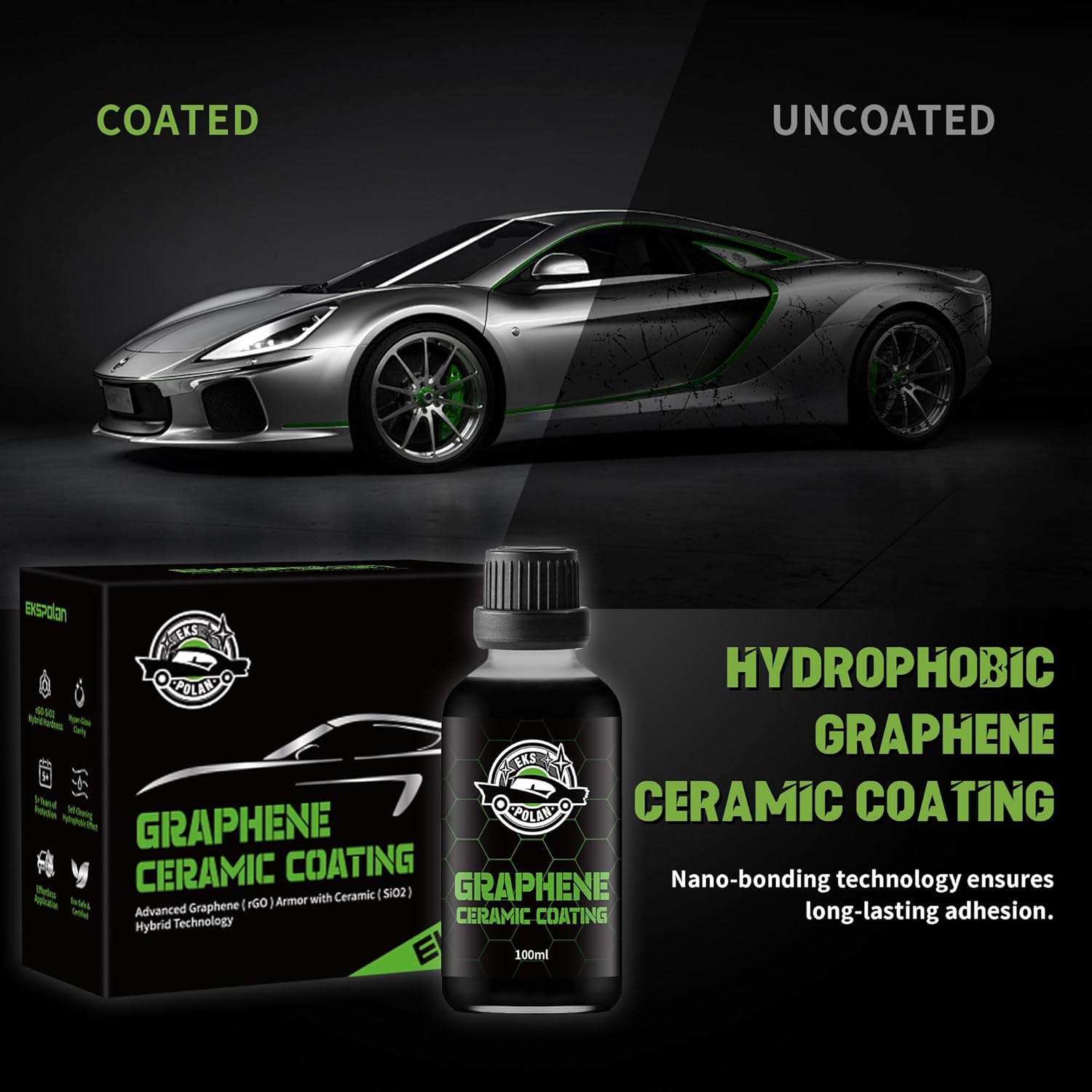 [Upgraded 100ml] UV Graphene Ceramic Coating - 10H Ceramic Coating for Cars-5+ Years Protection, Hydrophobic, Scratch & UV Resistant, High Gloss Finish - Professional-Grade Car Detailing Kit